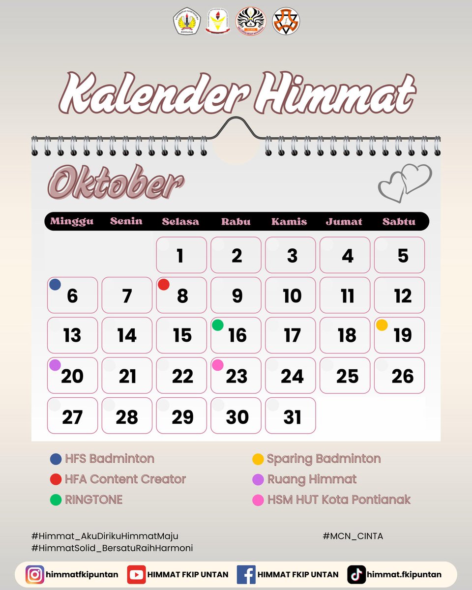 HimmatFKIPUntan's tweet photo. [KALENDER  BULAN OKTOBER 2024 HIMMAT FKIP UNTAN]

Kira-kira apa aja ni kegiatan di bulan Oktober 🤔

Jangan lupa save ya Kalender Himmat Bulan Oktober 2024 ✨🙌🏻 https://t.co/FOWskPQGmK