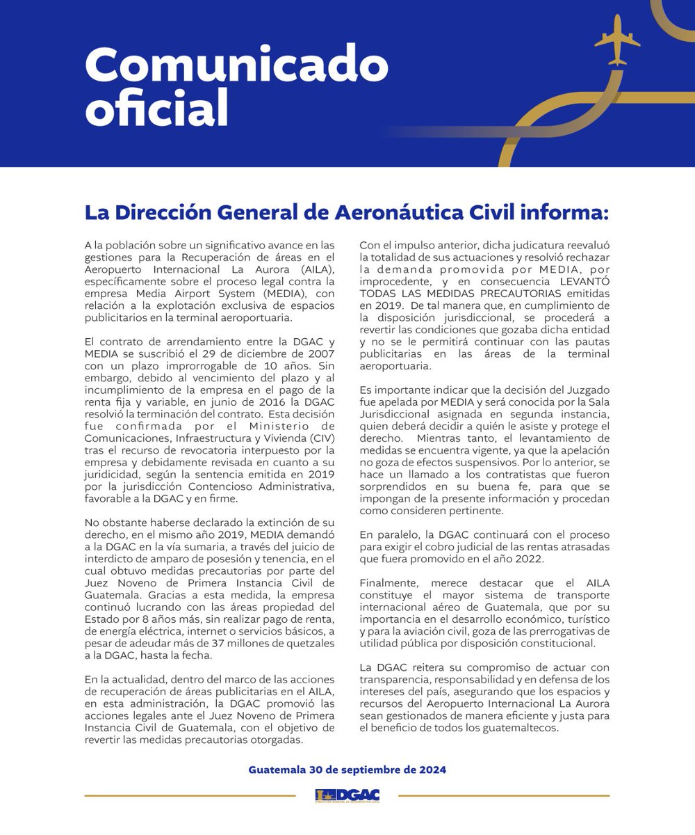#ComunicadoOficial 🔴

📢 La #DGAC ha dado un paso firme en la recuperación de los espacios publicitarios en el Aeropuerto Internacional #LaAurora. 

#DGACAvanza #AILAAvanza