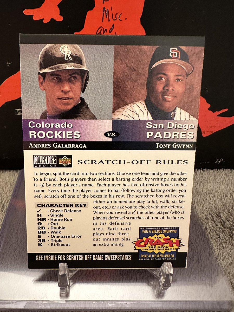 oldmanstylecard's tweet photo. 1994 Upper Deck Collectors Choice You Crash The Game Scratch Off Card. Tonight you have Galaragga vs Gwynn. Who do you got? Loved these! #junkwax #upperdeck #junkwaxera #baseballcards #baseballcard #card #cards #upperdeckbaseballcards #junkwax #junkwaxcollection https://t.co/21JfRSSFNP