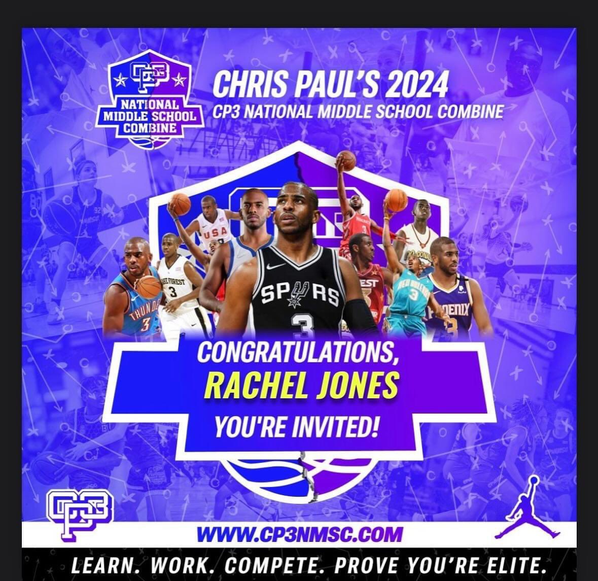 Rachel Jones (@rjones_5) on Twitter photo I am grateful to be invited to participate in the CP3 National Middle School Combine on October 25th-27th. Looking forward to playing with some of the best! 🔒in <a href="/CP3NMSC/">CP3 National Middle School Combine</a> I am grateful to be invited to participate in the CP3 National Middle School Combine on October 25th-27th. Looking forward to playing with some of the best! 🔒in <a href="/CP3NMSC/">CP3 National Middle School Combine</a>