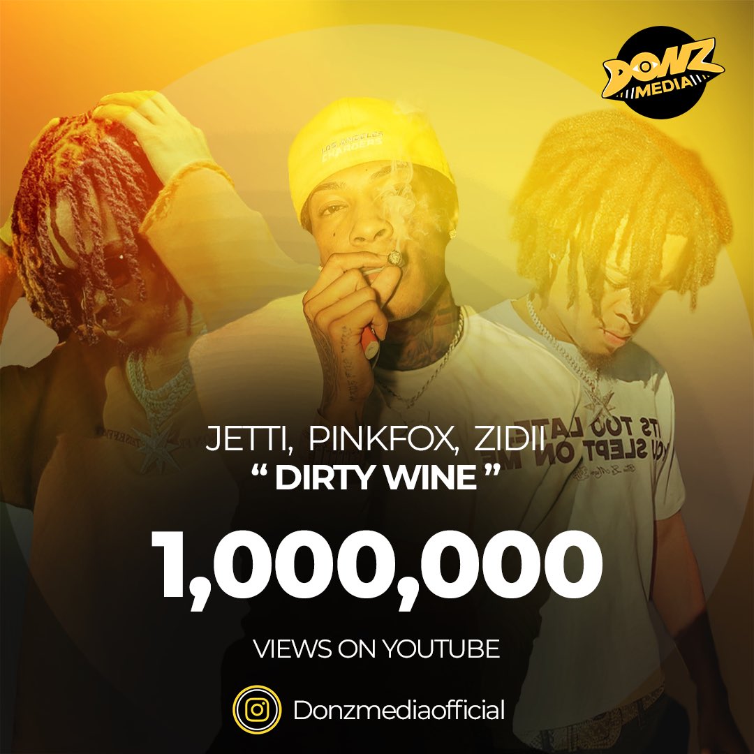 DONZMEDIA's tweet photo. Congrats to #Jetti, #Pinkfox, and #Zidii for hitting 1 million views on YouTube with their track ‘Dirty Wine’! 🎉🔥 https://t.co/KJOJnD9b3T