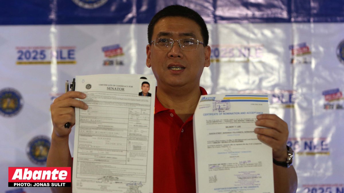 AbanteNews's tweet photo. Si Wilbert Lee ng AGRI Party-list ang unang nagsumite ng kanyang pagtakbo sa pagkasenador sa 2025 midterm elections sa unang araw ng Comelec filing ng Certificate of Candidacy (COC) ngayong Martes, Oktubre 1, 2024. https://t.co/zF9o0ibcyM