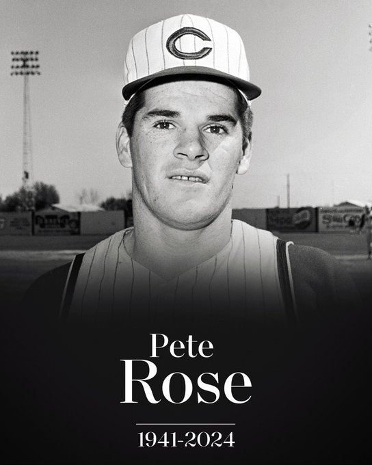 Pete Rose 1941-2024
Pictured: a black and white photo of Pete Rose in a Cincinnati Reds uniform and cap.