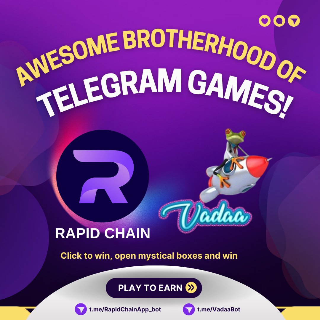 🚀 Exciting collaboration! Rapid Chain and Vadaa Project have teamed up to bring you a Telegram game with mutual task integration! 🎮 Now, players can engage with both projects, complete tasks, and earn rewards through #RapidChainBot and Vadaa's game bot.

🔥 Get ready to play,