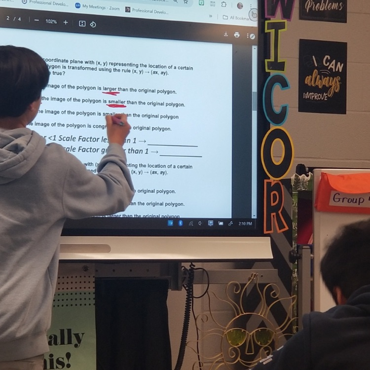 DriscollRangers's tweet photo. Braeden and Nathaniel are teaching their math class how to determine if a dilation is an enlargement or reduction based on the scale factor. Way to go Rangers! #TakingItToTheNextLevel #RangerPride #CCISDproud https://t.co/qo4PI9mbte