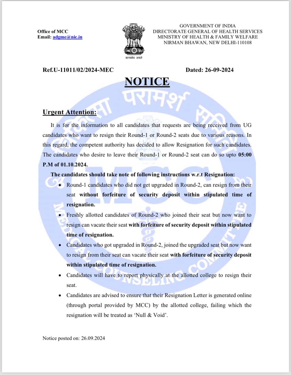 PankajPipada's tweet photo. There are lakhs of students affected &amp; their future is at stake. Hence request your urgent intervention
Enclosed: Both the notices from State MBBS CAP Round and MCC resignation notice are attached for your ready reference
#NEET #medicaleducation https://t.co/9gxkt6aX8K