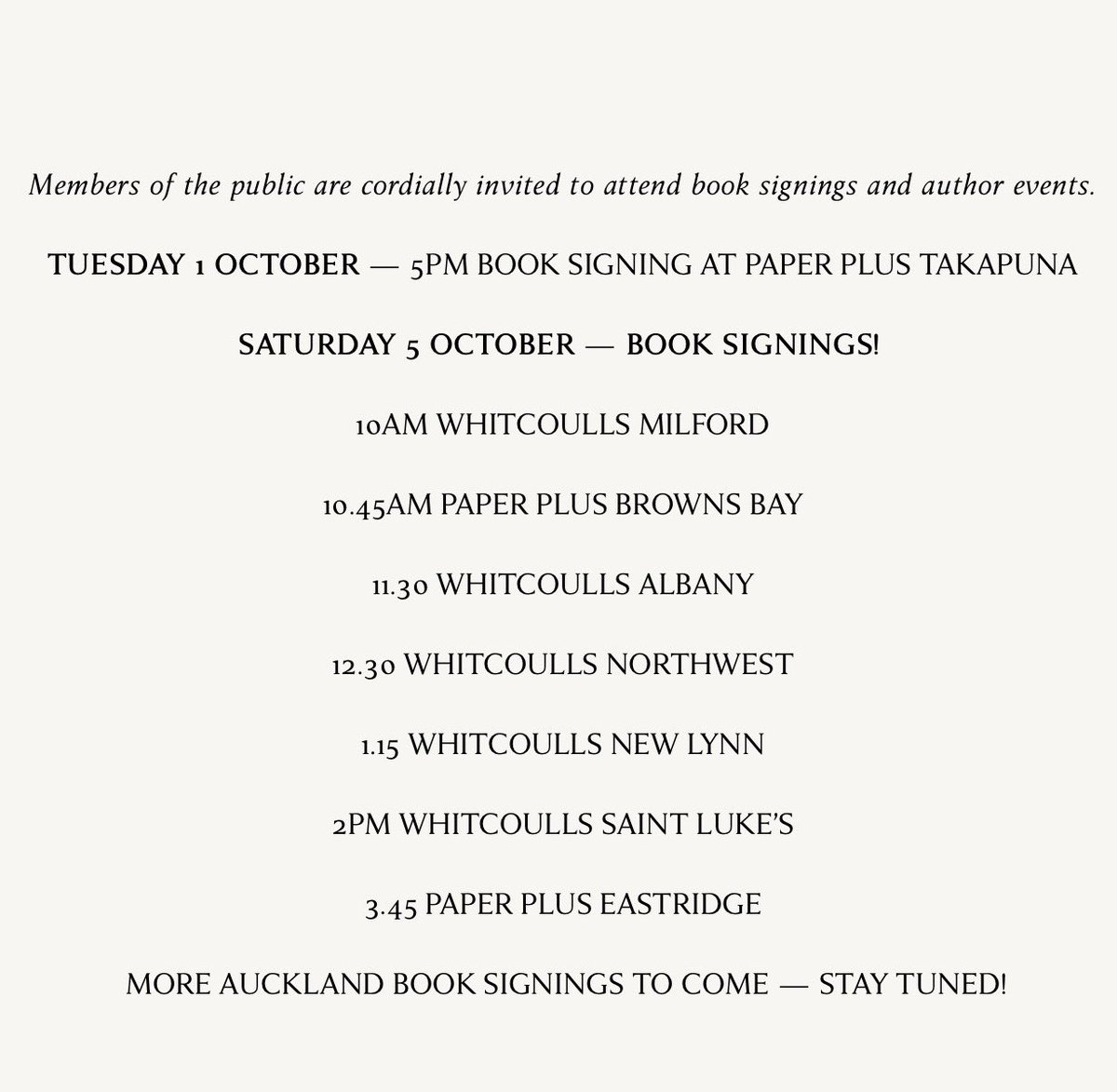 Saturday book signings announced!