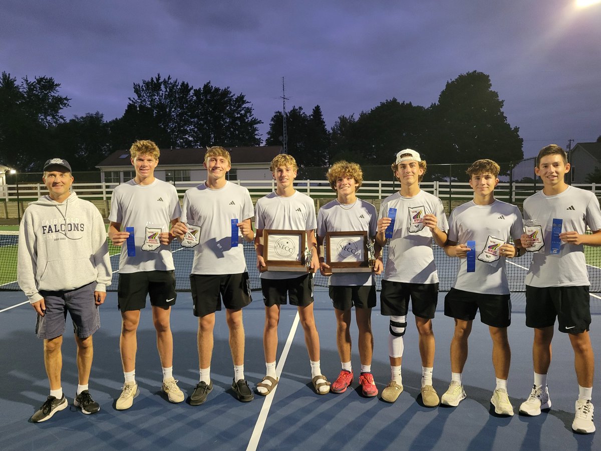 Tonight at Angola, 5 matches and 5 wins propelled the Falcons to the NECC tourney title!

All-conference:
Garrett Stoltzfus
Drew Beachy
Brant Garber
Andrew Mathews
Grady Garber
Cameron Cripe

1st place at 1 and 2 singles and 1 and 2 doubles. 3rd place at 3 singles.