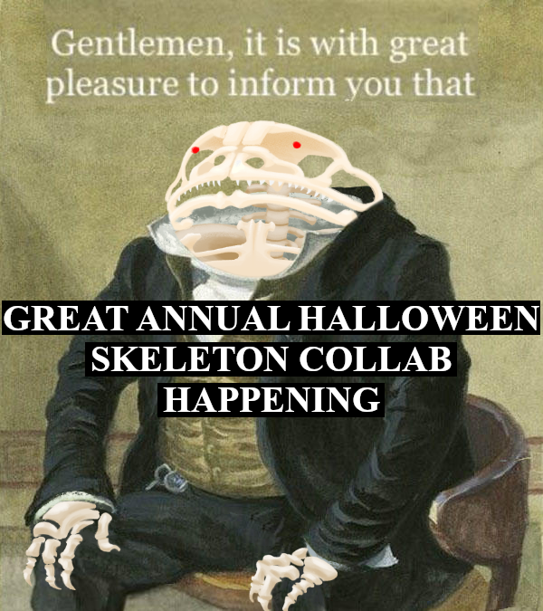 AgonVT's tweet photo. Gentlemen, it is with great pleasure that I am once again announcing this year's GREAT ANNUAL HALLOWEEN SKELETON COLLAB!

I hereby extend an invitation to all skeleton vtubers to join in on the event! Just send me a DM and I'll fill you in on the details! https://t.co/vPGW8dsD66