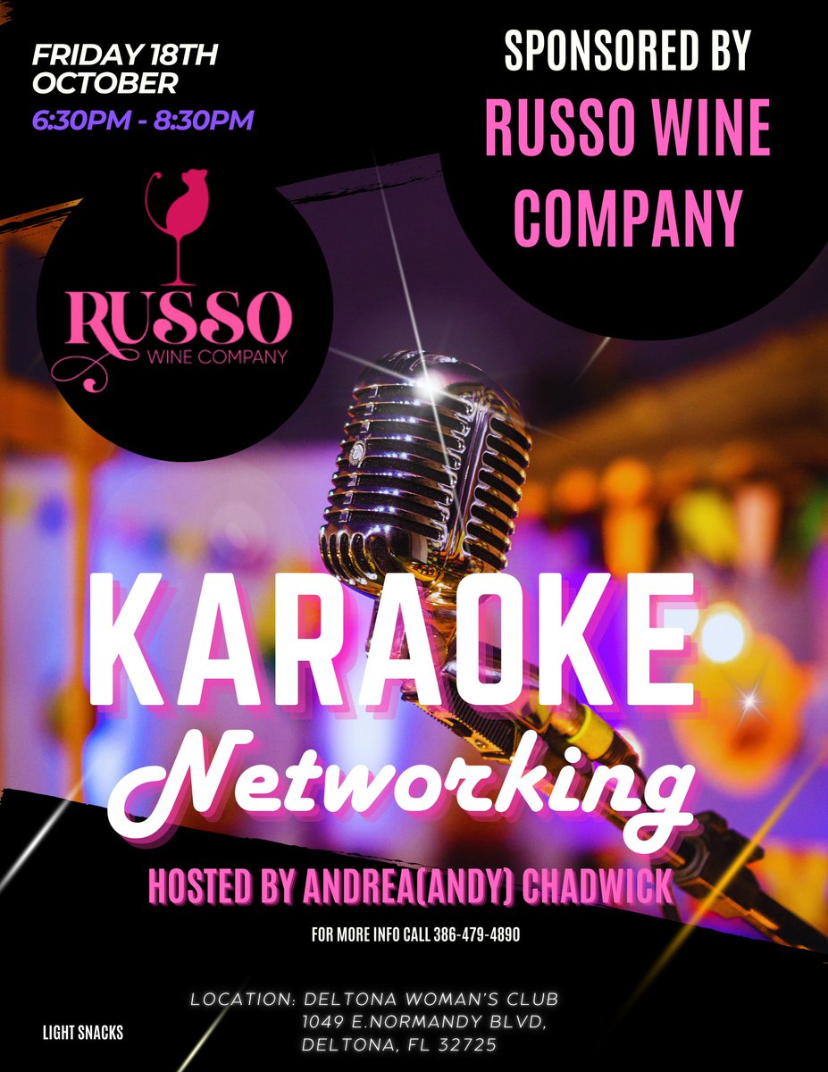I don't post a lot here, but thought I would share this Karaoke Networking night. Hosted by moi!😊 If you have a business you want to talk about, just want to sing. Or rather mingle and listen. Come check it out, if you are near Central FL, Deltona specifically. 😊🎤🎶