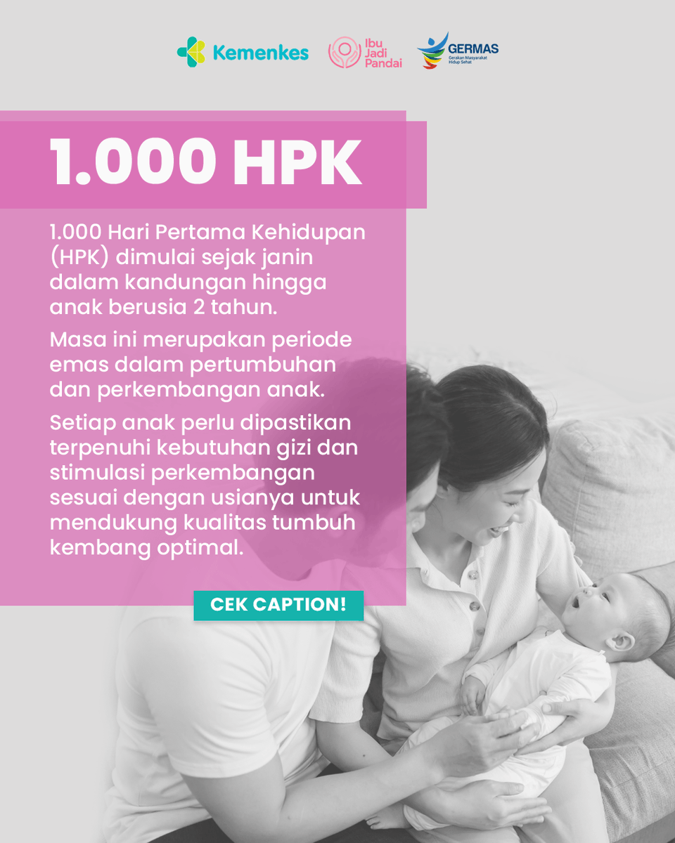1.000 HPK merupakan periode emas seorang anak. Ingat ya Bunda, kita harus mencukupi kebutuhan gizi sejak bayi di dalam kandungan hingga usia 2 tahun sebab akan menentukan tumbuh kembang anak kedepannya.⁣
⁣
#IbuHamil #IbuJadiPandai #1000HPK #AyoSehat #Stunting