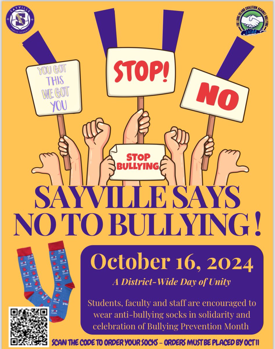 Sayville Strides (@sayvillestrides) on Twitter photo October is National Bullying Prevention Awareness Month! We will work all month in conjunction with <a href="/LI_CAB/">LI Coalition Against Bullying</a> to raise awareness around this important issue. On October 16th we will do a DW day of โSayville Says No to Bullyingโ by wearing our <a href="/JohnsCrazySocks/">John's Crazy Socks</a> October is National Bullying Prevention Awareness Month! We will work all month in conjunction with <a href="/LI_CAB/">LI Coalition Against Bullying</a> to raise awareness around this important issue. On October 16th we will do a DW day of โSayville Says No to Bullyingโ by wearing our <a href="/JohnsCrazySocks/">John's Crazy Socks</a>