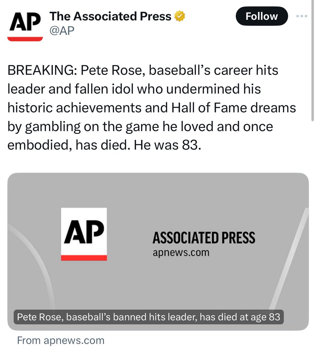 SonofHas's tweet photo. How @AP eulogizes a literal terrorist 

VS

How they eulogize a beloved MLB player https://t.co/fReZyKwkiB