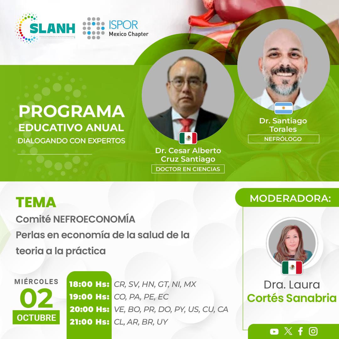 Agradecemos la invitación a participar en la sesión de la Soc. Latinoamericana de Nefrología e Hipertensión, "Perlas en economía de la salud de la teoría a la práctica"
 REGISTRO AQUI: bit.ly/slanh02octubre 👈
🌐 slanh.net

Dr <a href="/cealcruz/">César Alberto Cruz S</a>