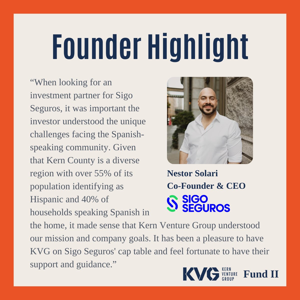 kernventuregrp's tweet photo. Today, we're featuring @SigoSeguros Co-founder and CEO Nestor Solari. Sigo Seguros offers auto insurance pricing that removes fees and rating factors that have disproportionately affected minorities. They offer coverage for customers with U.S. and foreign licenses or IDs. https://t.co/2vQu6bu9Xk
