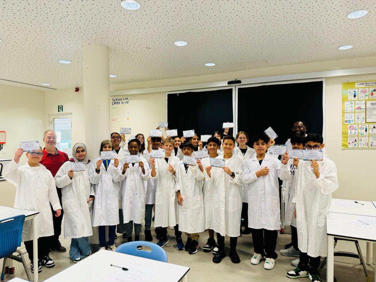 ABISOman's tweet photo. MYP 1 science students are mastering the scientific method & safely using lab equipment. This week, they leveled up by earning their "Bunsen Burner Licenses" from Mr. Cooper, Head of Secondary! 🔥🔬 Proud of these future scientists! #ABIS #IBWorld #MYP1 #ScienceInAction https://t.co/to5IfKeHP6