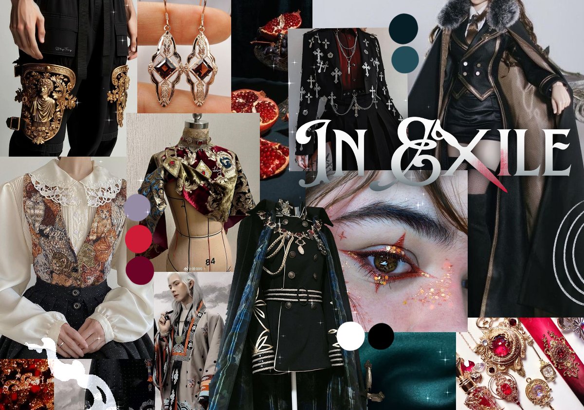 What's the aesthetic of In Exile? 🗡️⛓️

For our lovely creatives, we want to share some mood boards that showcase the overarching motifs and aesthetics of our dark fantasy romance game! 🧵