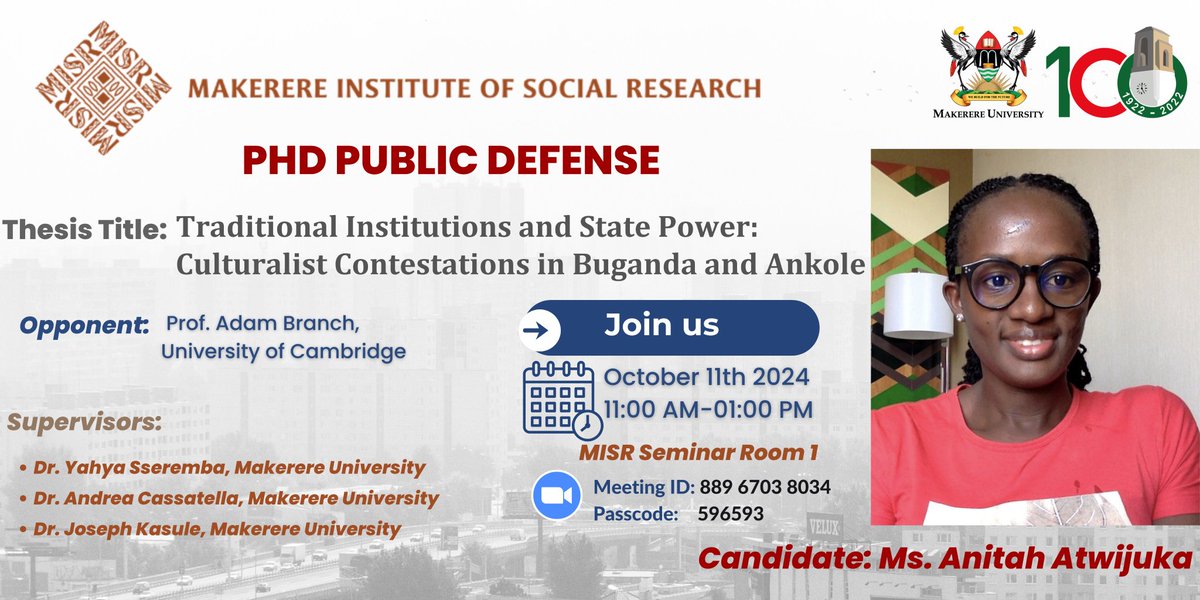 Robert Kalyesubula,MD, FISN(USA), PhD-FRCP(London) (@rkalyes1) on Twitter photo ๐ฅ Traditional Institutions & State Power.
๐ Save the date for the PhD defense!
<a href="/Atwijuka4/">Anitah A. Bwiira</a>
<a href="/kafeeromj/">Martin K Jonathan</a>
<a href="/Makerere/">Makerere University</a> ๐ฅ Traditional Institutions & State Power.
๐ Save the date for the PhD defense!
<a href="/Atwijuka4/">Anitah A. Bwiira</a>
<a href="/kafeeromj/">Martin K Jonathan</a>
<a href="/Makerere/">Makerere University</a>
