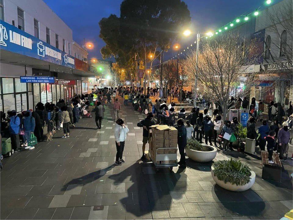 Food bank line in Footscray.