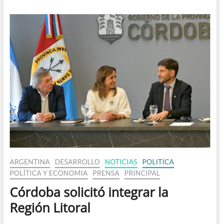 La Provincia de Córdoba anunció su intención de integrar activamente otras regiones más allá de Región Centro. Es decir con el litoral y en un futuro con Cuyo para vincular agenda biooceánica. <a href="/myriprunotto/">Myrian Prunotto</a> <a href="/maxipullaro/">Maximiliano Pullaro</a> #Córdoba #SantaFe #Litoral caminantedigital.ar/cordoba-solici…