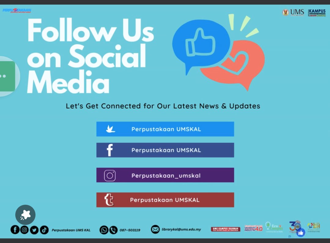 Libkal_UMS's tweet image. Follow us on sosial media ✌️
- Lets get connected for our latest news &amp;amp; update.
#FollowUs
#MediaSosial
#LibraryUMSKAL