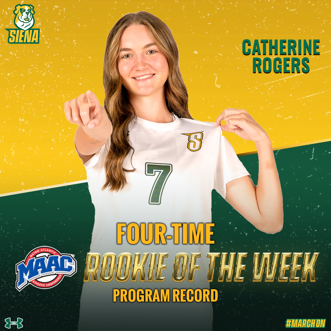 ⚽️🏅 FOUR THE RECORD...

<a href="/SienaWSoccer/">Siena Women's Soccer</a> freshman standout <a href="/catherinerog7/">catherine rogers</a> has set a 🆕 program record with her 4⃣th <a href="/MAACSports/">MAACSports</a> Rookie of the Week award 

And it's only September 30th 👀

📰 t.ly/aXI0l

#MarchOn x #SienaSaints x #MAACSoccer x #NCAASoccer
