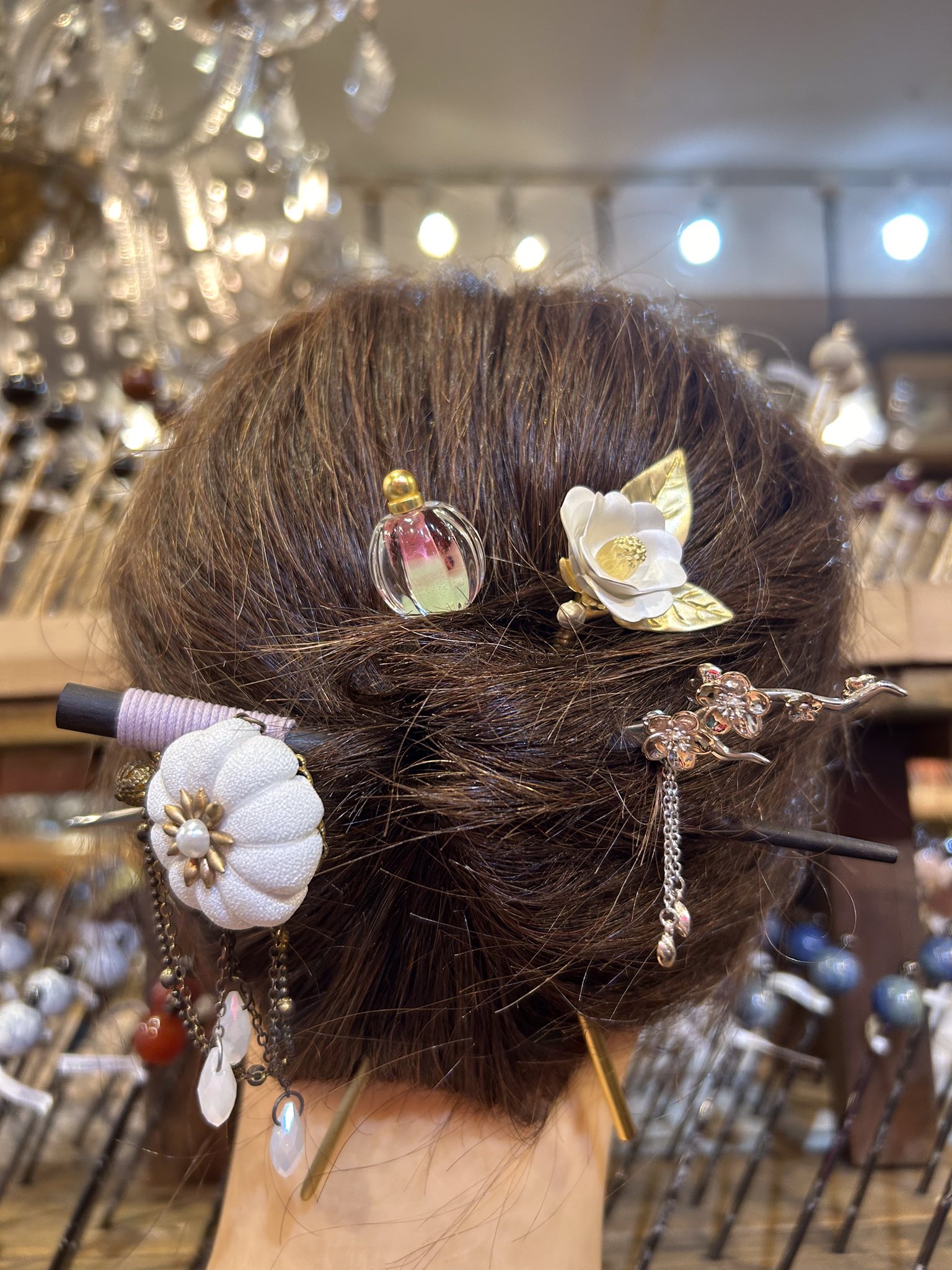 かんざし屋wargo 銀蛇花一本簪 光猫灯籠一本簪 2点セット かんざし屋