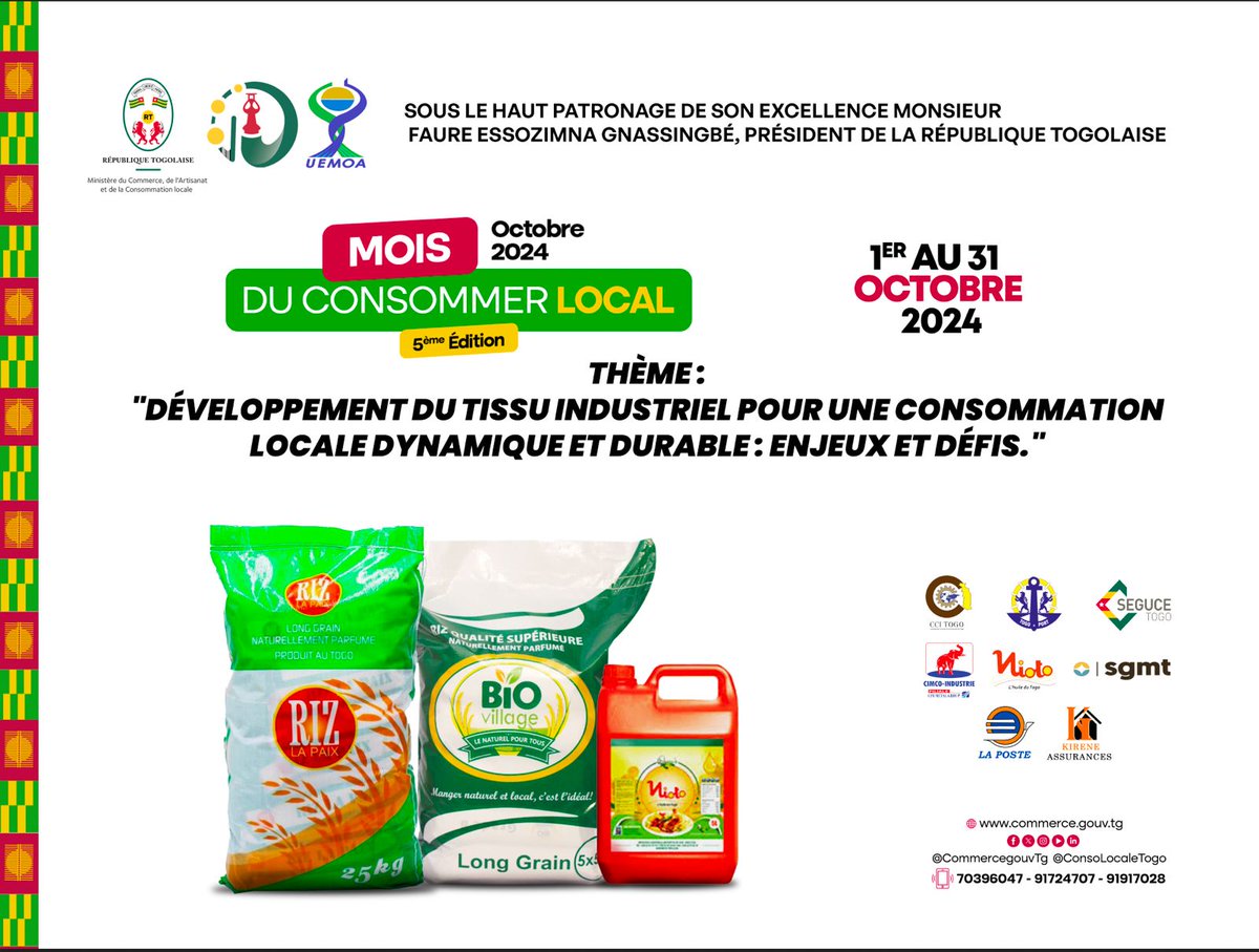CommercegouvTg's tweet photo. Fructueux mois d'Octobre, mois du consommer local à tous.
#Denyigban
#Togo🇹🇬
#CLTg
#MCLTg24
#Consommonslocal
#ConsommonsLesProduitsTogolais https://t.co/MUjoZJG120