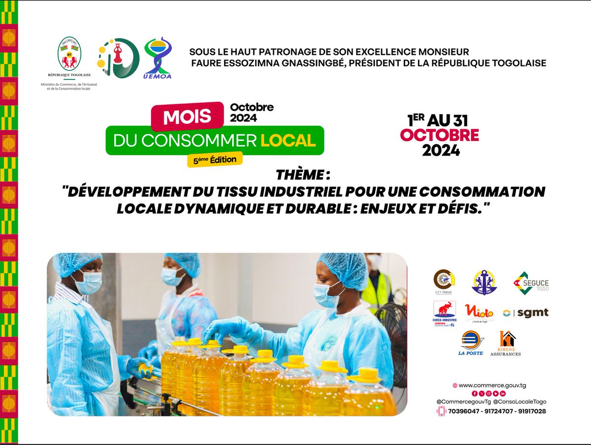 CommercegouvTg's tweet photo. Fructueux mois d'Octobre, mois du consommer local à tous.
#Denyigban
#Togo🇹🇬
#CLTg
#MCLTg24
#Consommonslocal
#ConsommonsLesProduitsTogolais https://t.co/MUjoZJG120
