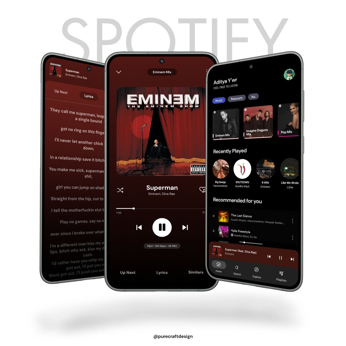 PureCraftDesign's tweet image. Just finished a fresh redesign concept for Spotify! 🎶 Took a Lil bit @youtubemusic ui inspiration minimalist approach with a focus on enhanced user experience. Would love to hear what you think! @Spotify @spotifyindia

 #uidesign #SpotifyRedesign  #UX