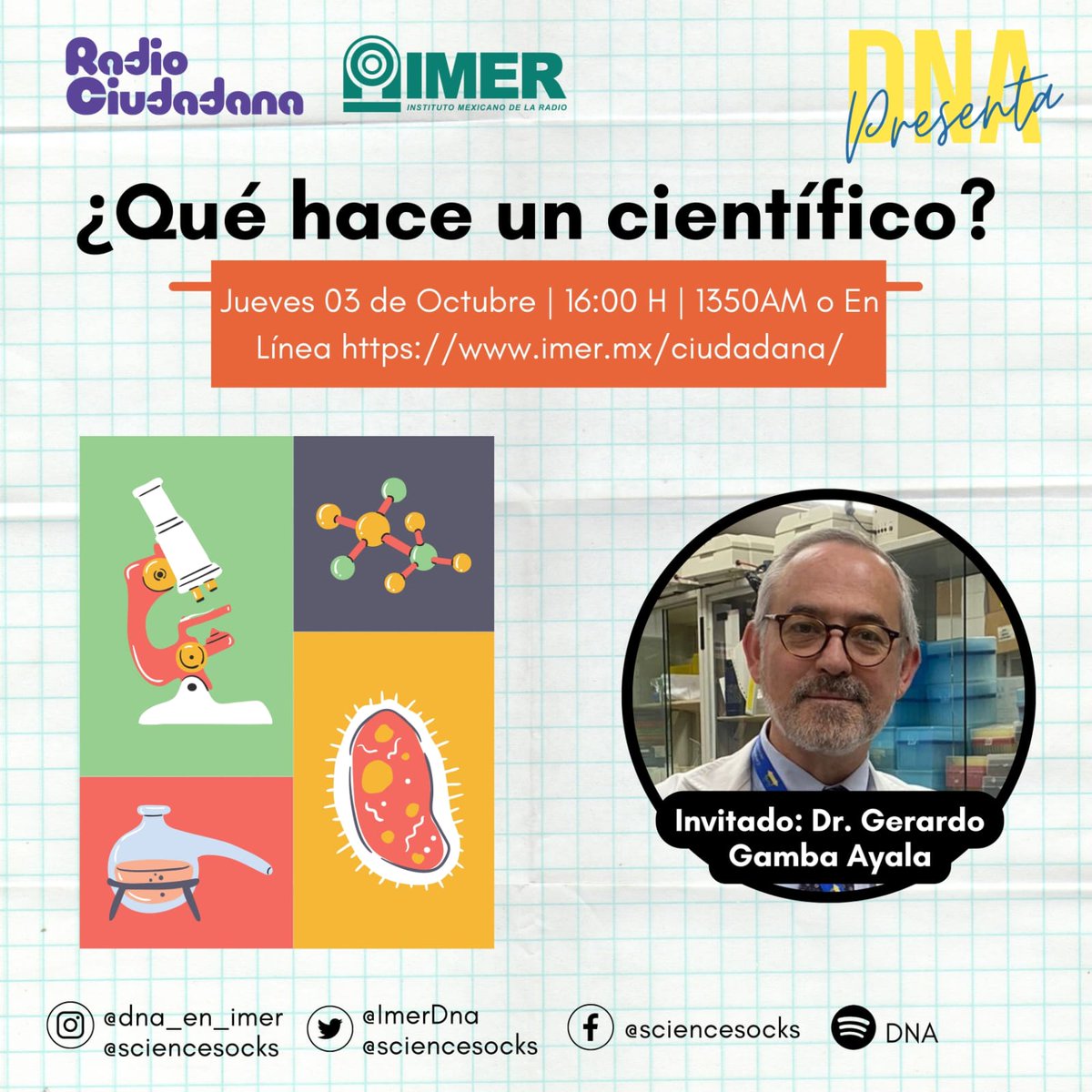 5 años al aire por <a href="/ciudadanaIMER/">Radio Ciudadana</a> <a href="/imerhoy/">IMER</a> 
Y qué mejor forma de festejar que platicando con un súper investigación <a href="/gerardo_gamba/">Gerardo Gamba</a> de <a href="/incmnszmx/">INCMNSZ</a> 
Los esperamos!!!! 
#DNA5 #SomosCientificxs 
Jueves 16:00H 
imer.mx/ciudadana/