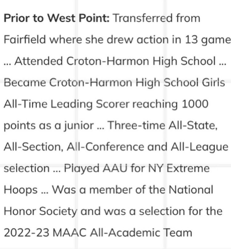 CrotonAthletics's tweet image. 🏀⚔️CHHS Class of ‘21 Basketball standout, Anna Eng is featured in the West Point Army Women’s Basketball Newsletter. We are proud of you Anna! Tiger Nation can’t wait to follow your 🏀season and career path! #1000pointclub