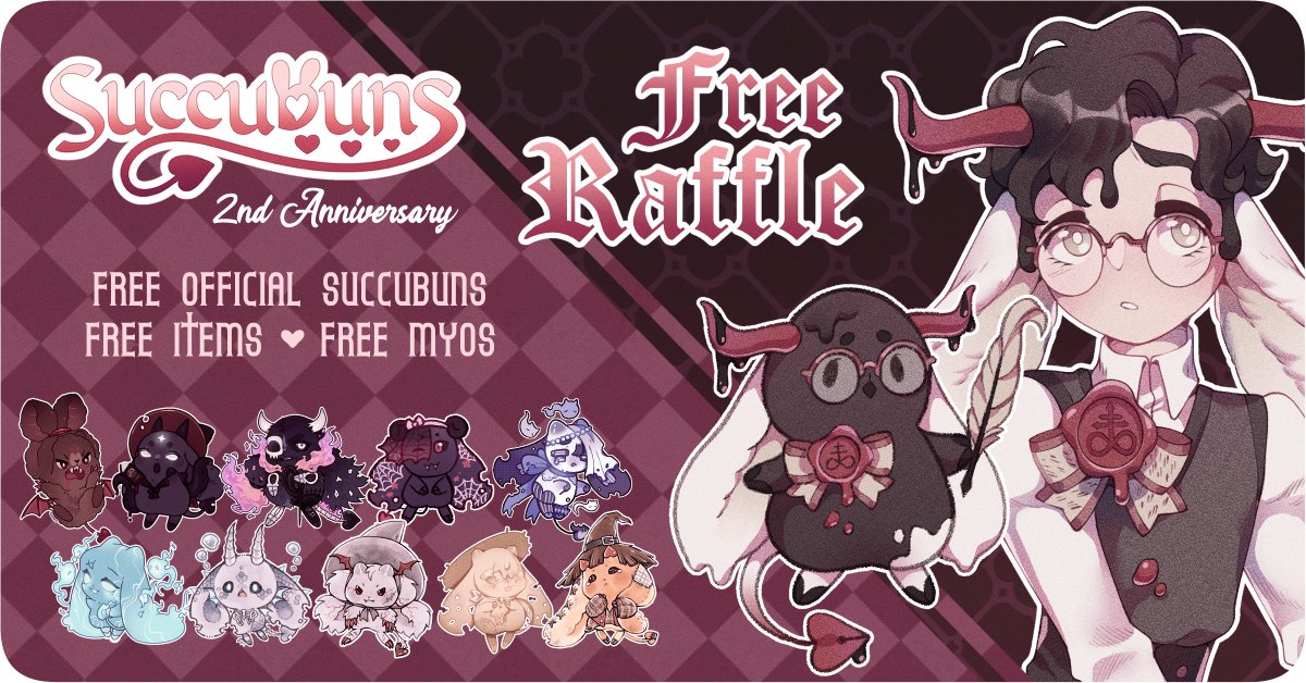 Succubuns is a 21+ Art and Roleplaying game focused around hellish bunnies, and we're celebrating out 2nd anniversary this month! Not only are there free gifts and content updates all month, we're hosting a free raffle with 11 amazing designs, plus myos and items. Link below!