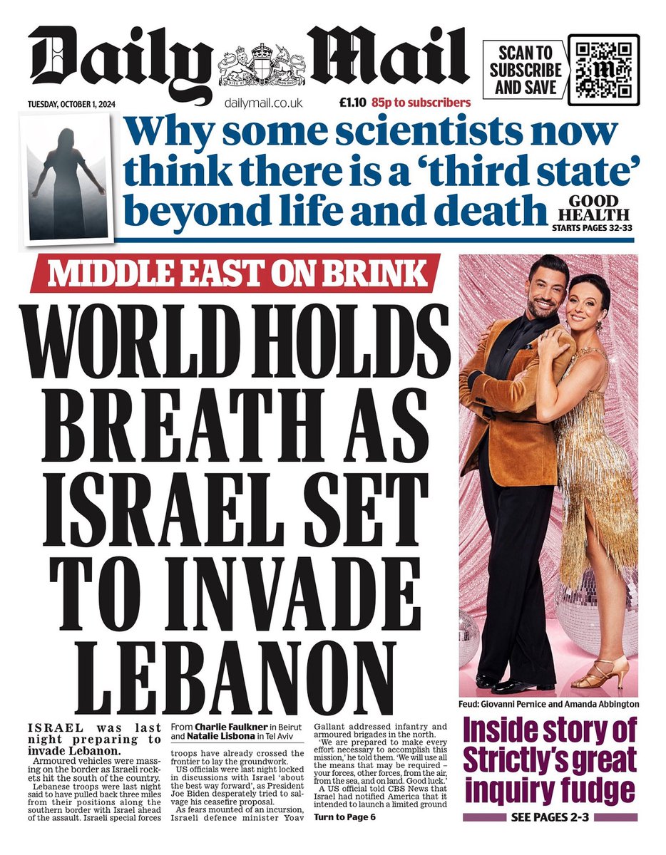 🇬🇧 World Holds Breath As Israel Set To Invade Lebanon

▫Middle East on brink
▫<a href="/Charlie_Faulk/">Charlie Faulkner</a> <a href="/NatalieLisbona/">Natalie Lisbona</a>

#frontpagestoday #UK <a href="/DailyMailUK/">Mail+</a> 🇬🇧