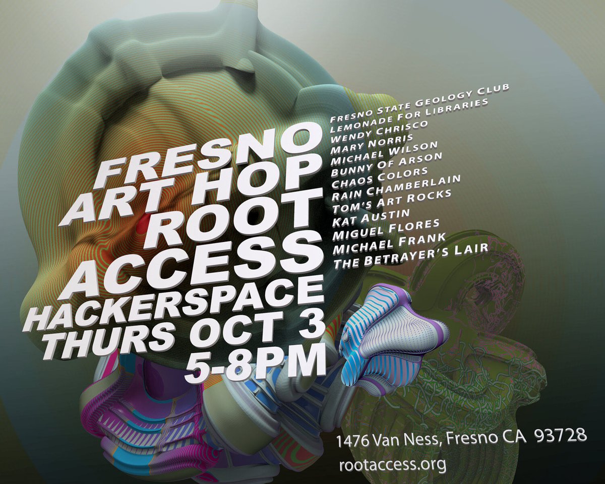 Start your Thursday with us, and keep the Van Ness Village hopping! #hackerspace #makerspace #artevent #arthop #fresnoarthop #towerdistrict #towerdistrictfresno #fresno #fresnoca #rootaccess #rootaccesshackerspace #Spokeasy  
 The LAByrinth: gofund.me/66120956
