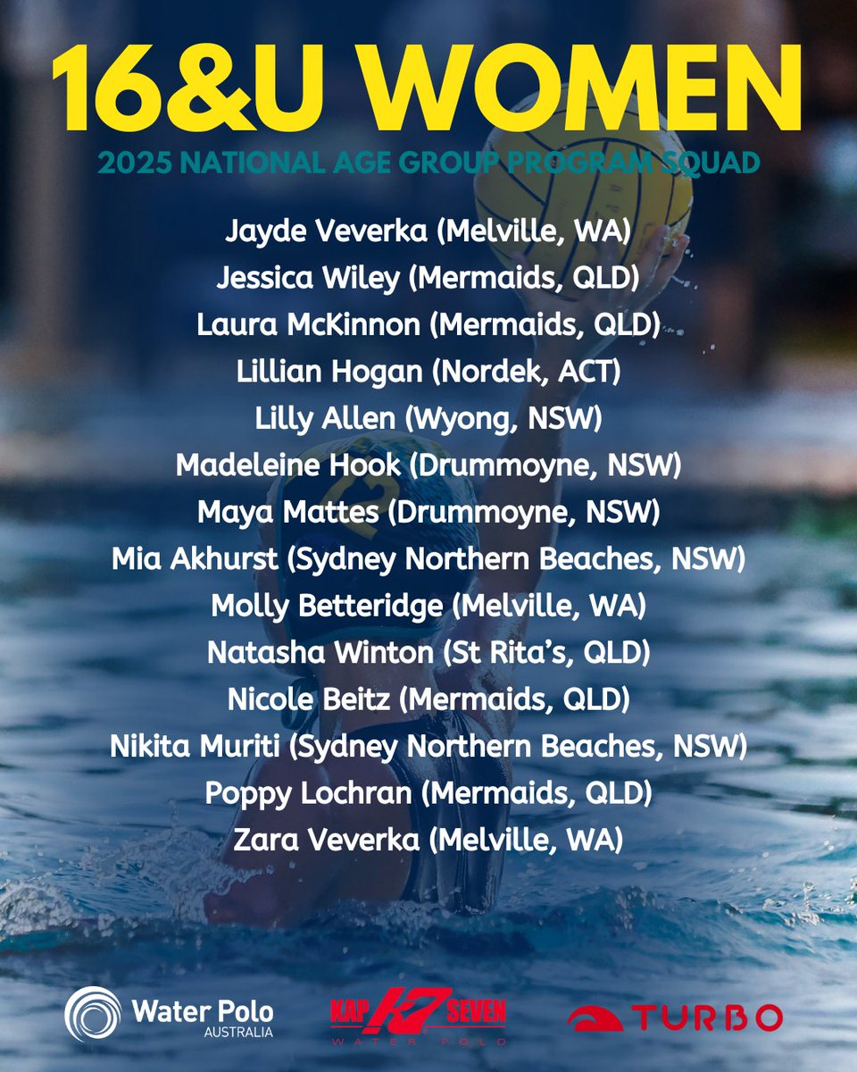 Following the success of the 2024 National State Championships, Water Polo Australia is pleased to announce the athletes who have been provisionally selected in the 2025 16&amp;U Girls NAGP squad 🙌

Read more 👇
waterpoloaustralia.com.au/news/water-pol…

<a href="/kap7waterpolo/">KAP7 Water Polo</a> <a href="/turboswim/">TurboSwim</a>