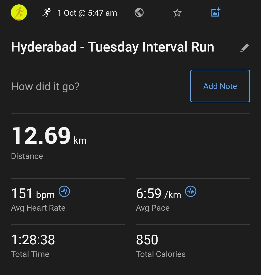 databaaj's tweet photo. #TuesdayIntervalRun of 12.69 Kms targeting intervals at a pace of < 4:30. Empty stomach & barefoot.
(WU): 3 Kms
11 x (200 m run + 100 m recovery)
(CD): 6.39 Kms
Put a bit harder effort.
#Pledge24 #ARStats2024 #RunningTwitter https://t.co/DKQG86Xs4b