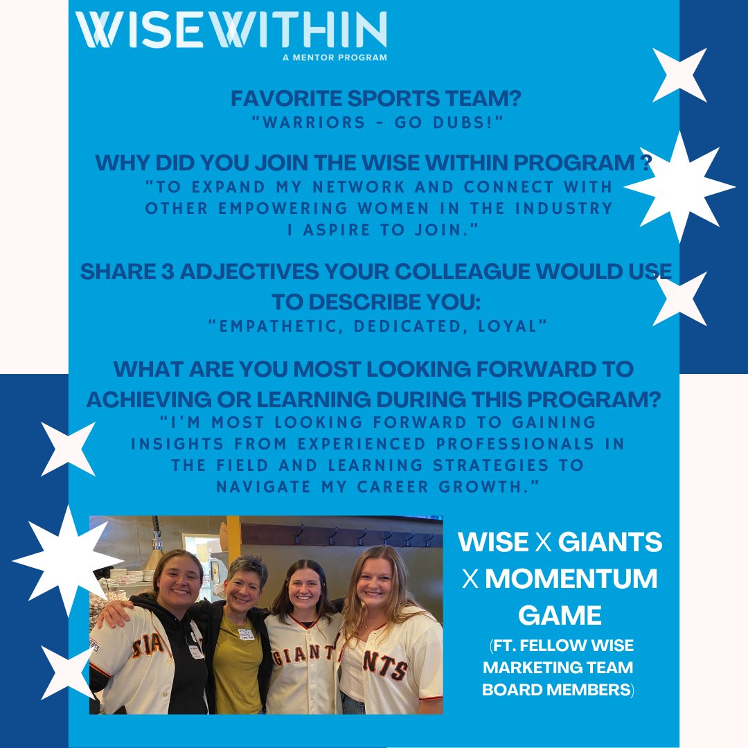 WISESFBayArea's tweet photo. Welcome to the first #MentorshipMonday! 🌟 Everyone meet, Katie Connolly! 🌟
Katie joined the WISE Within Program to expand her network and connect with other empowering women in the industry she aspires to thrive in. 🏙️
Stay tuned for next week's spotlight!
#WISEWorks #WISESF https://t.co/dmltuLnq16