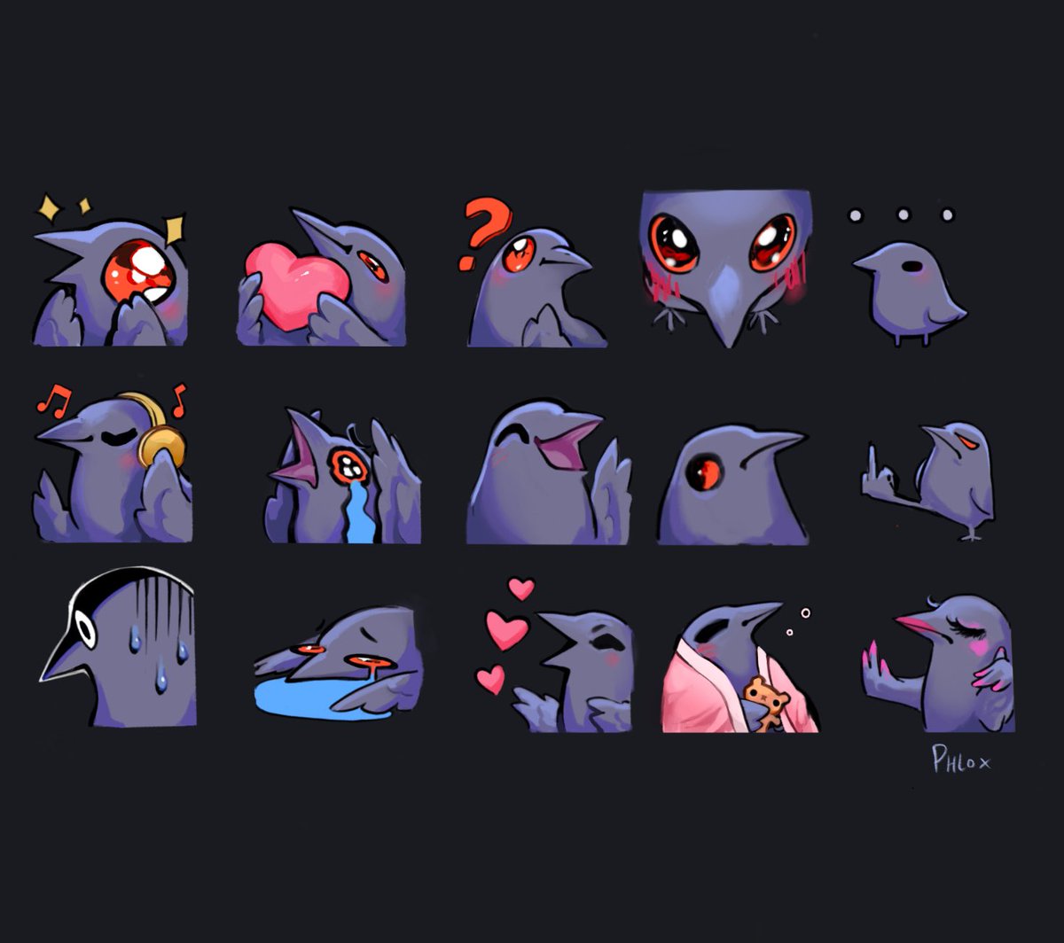 phlox_ofbirds's tweet image. Some emotes I made for myself! They’re of my little bird friend Bert✨
