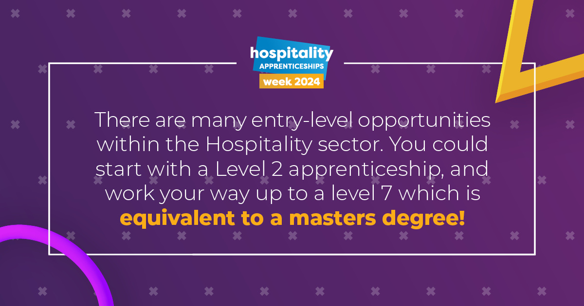 HITTraining's tweet image. 🚦Ready to kickstart your career? The Hospitality sector is full of entry-level opportunities! Start with a Level 2 apprenticeship and work your way up to a Level 7—equivalent to a master&apos;s degree! 🎓The possibilities are endless! 🚀 #WeAreHospitality #HAW2024