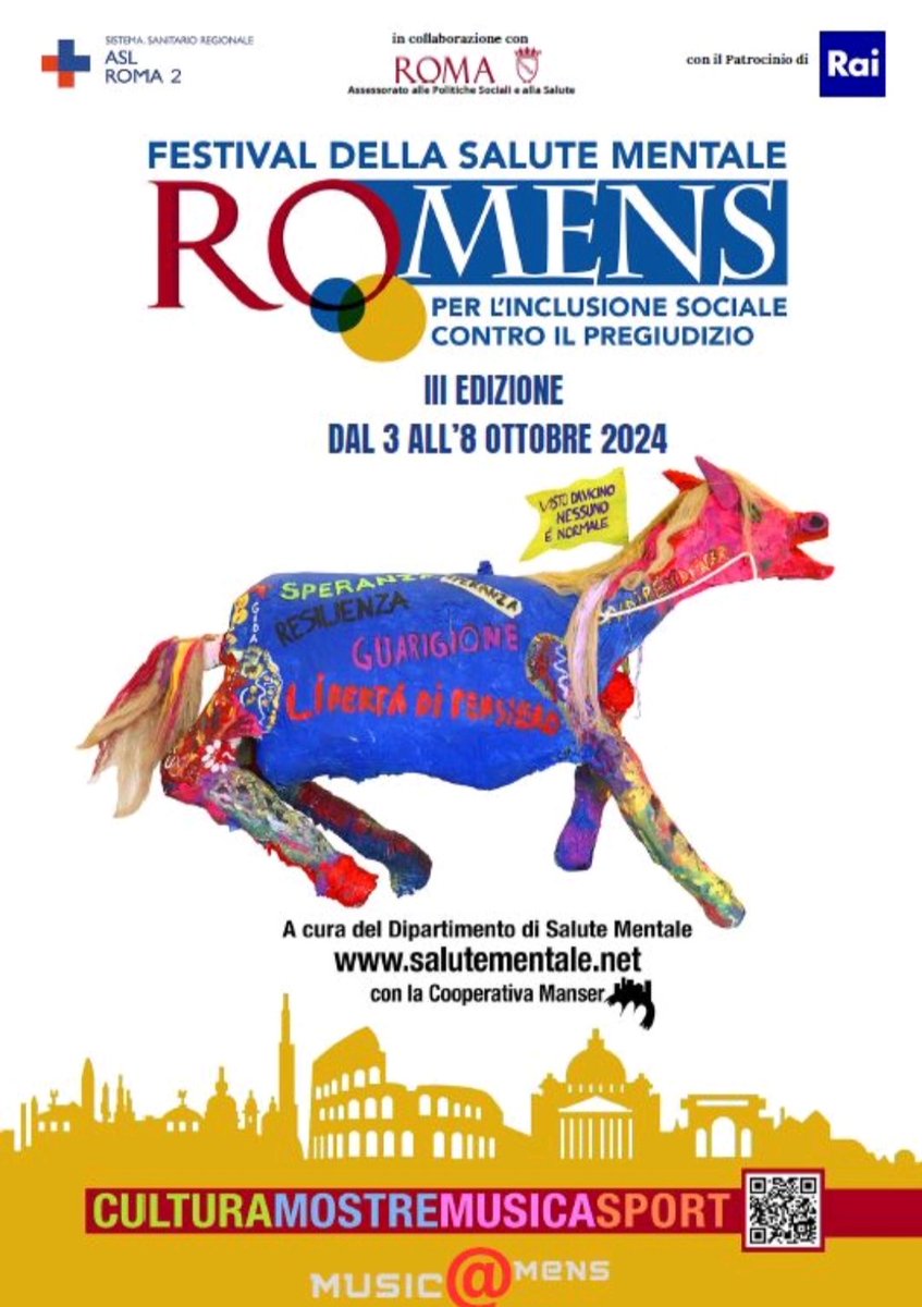 🙌 RIPARTE  ROMENS III Edizione 
🎭 Moltissimi sono gli eventi che dal 3 all’8 ottobre si sviluppano nel territorio dell’Asl Roma 2.
👉🏻 Cliccate sul sito per non perdere tutte le iniziative salutementale.net/romens-2024/
#romens #festival #salutementale #ASLRoma2 #inclusione