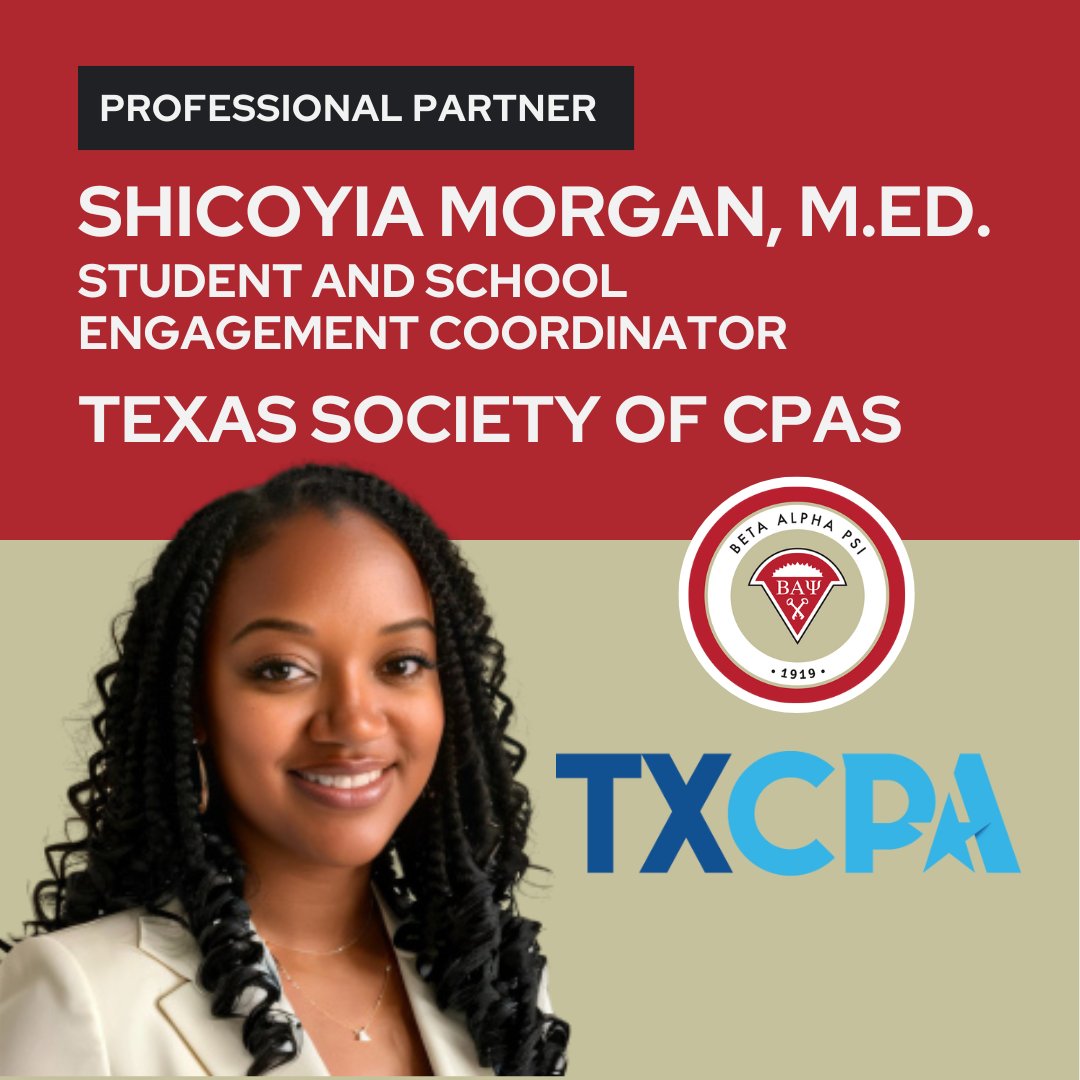 🌟 **Professional Partner Tuesday Spotlight** 🌟 On this Professional Partner Tuesday, we're thrilled to spotlight an incredible supporter: Shicoyia Morgan, M.Ed, Student and School Engagement Coordinator of the Texas Society of CPAs. 🌟ow.ly/hNGZ50R1or6