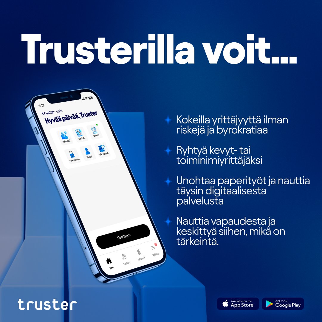 trustercom's tweet photo. Säästä aikaa ja vaivaa – aloita Trusterin käyttö jo tänään! 🚀

Lataa sovellus 📲 https://t.co/mRDDympSdY

#truster #laskutuspalvelu #kevytyrittäjä #kevytyrittäjyys #toiminimi https://t.co/NctUVUVsSs