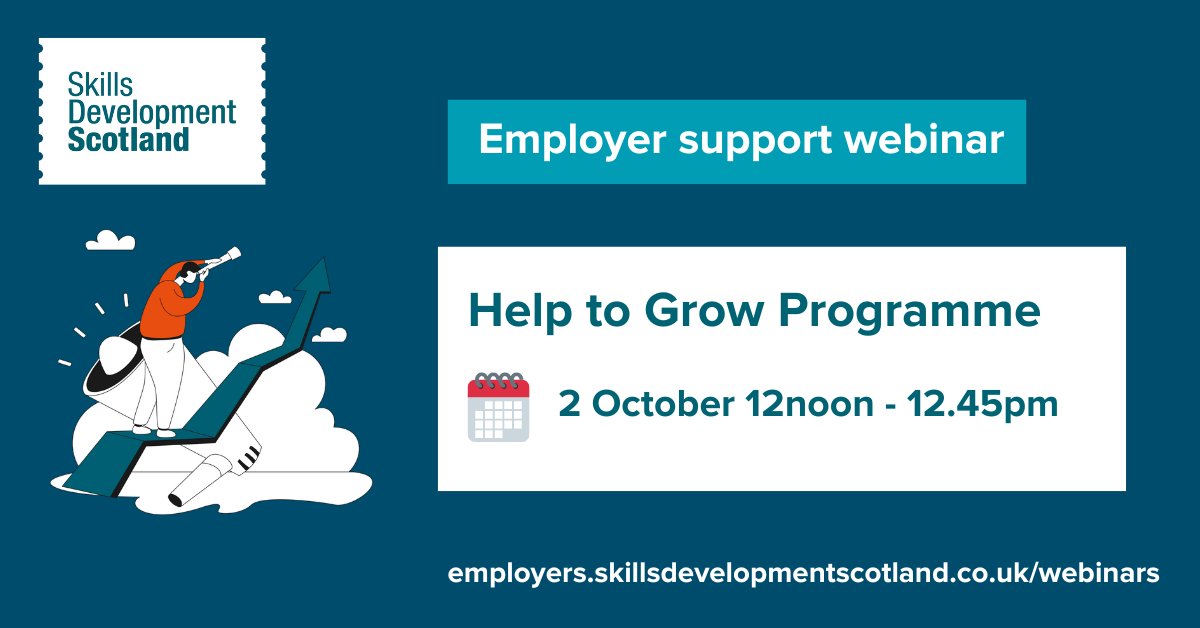 skillsdevscot's tweet photo. There's still time to sign up to our webinar on 2 October to hear about the support available to Scottish businesses via the Help to Grow programme, which is delivered throughout the country by the University network. FInd out more https://t.co/tylA87sbvG
 @UniWestScotland https://t.co/Ka3J8Hyur8