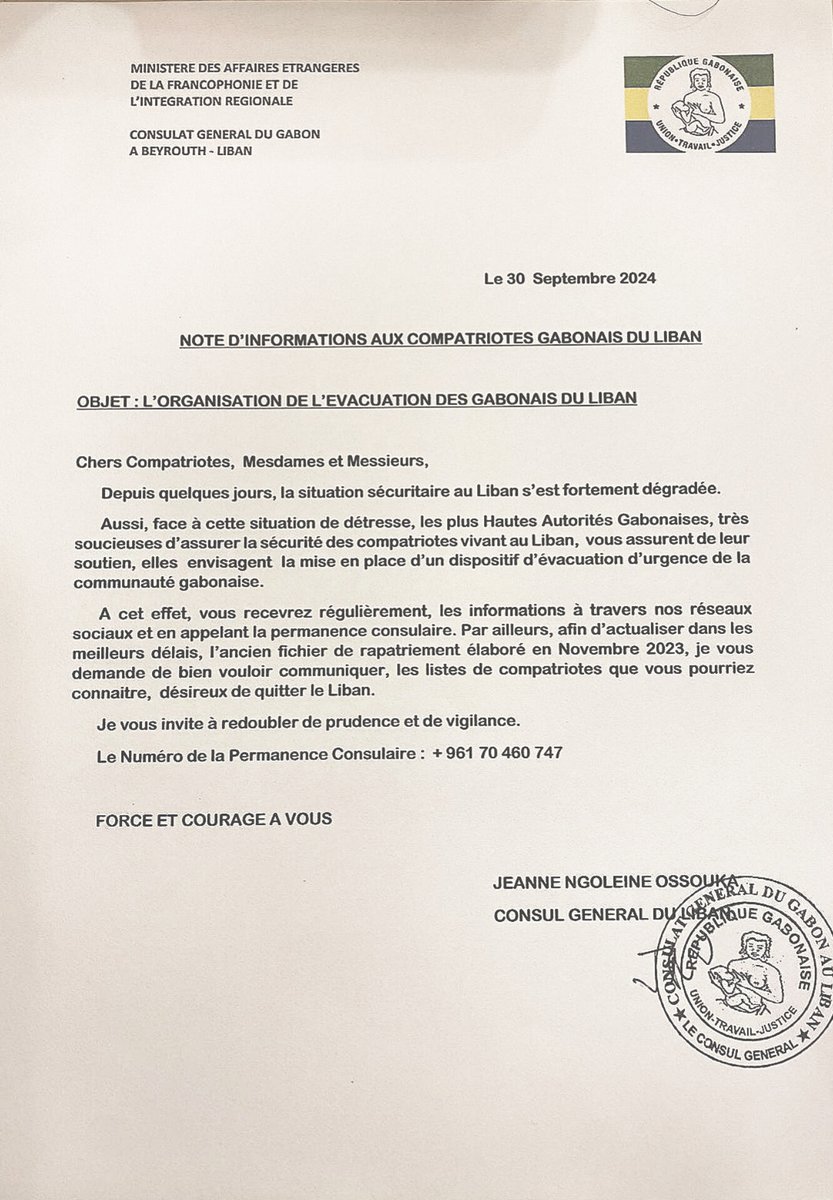 ⚠️ #Urgent | Note d'informations aux Compatriotes du #Liban