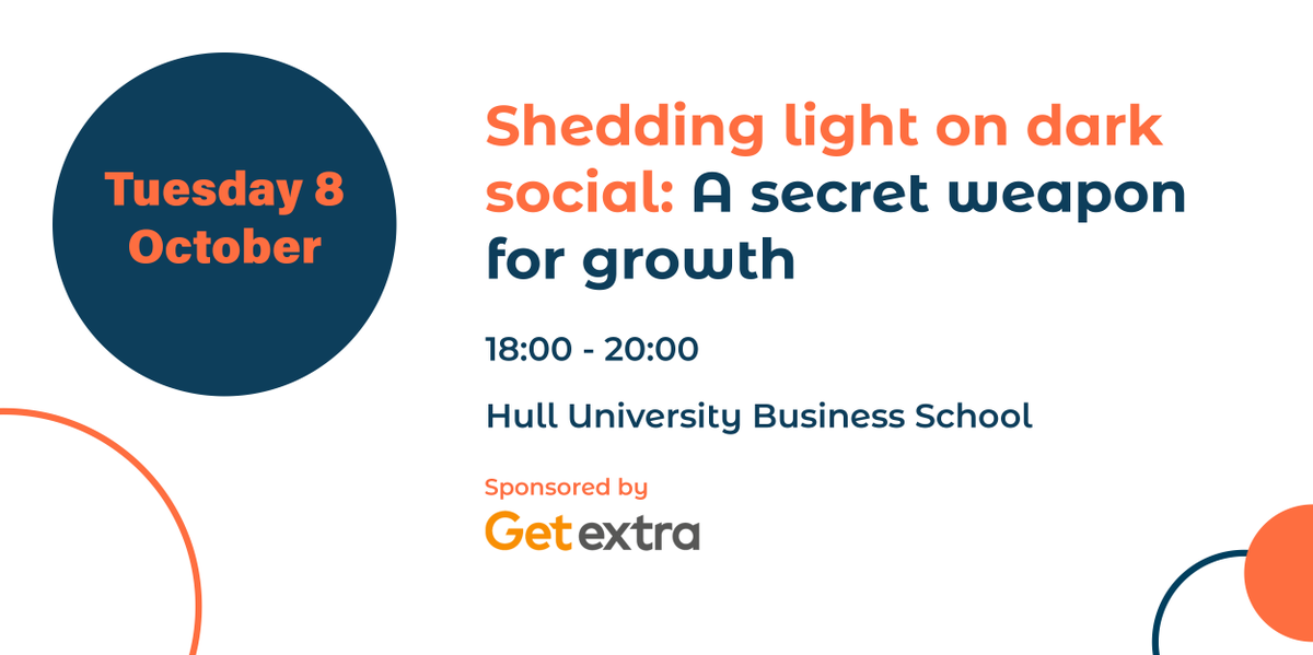 Just 1 week until we chat about all things Dark Social! 👻

If you've never been to a HEY Marketing Network event before, why not come along and see what we're all about?

📅 Tuesday 8 October
⏰ 6.00 - 8.00pm
📍 Hull University Business School
🎟️ FREE
🔗eventbrite.co.uk/e/shedding-lig…