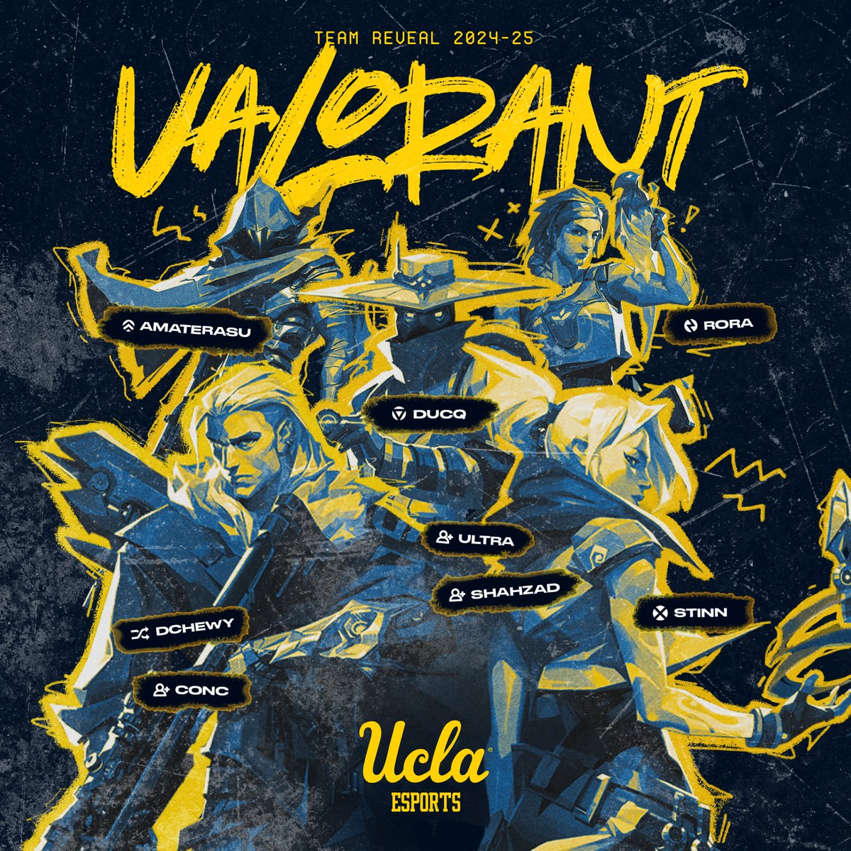Locked and loaded. Who's ready for some fun?

INTRODUCING THIS YEAR'S VALORANT TEAM.

♻️dchewy
♻️Ducq
♻️rora
♻️Stinn
♻️amaterasu

⚜️Shahzad
⚜️Conc
⚜️Ultra