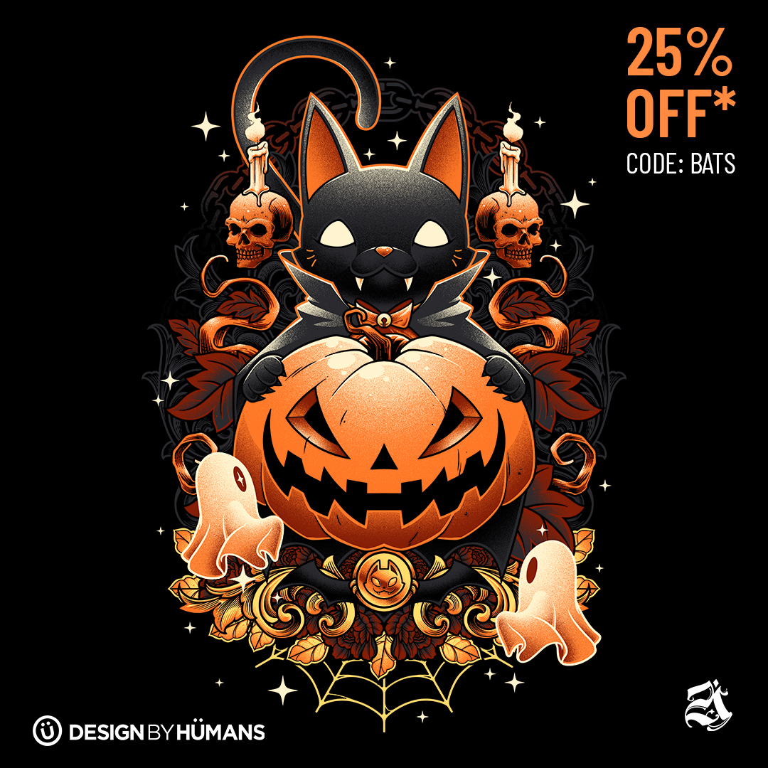 "SPOOKY VAMPURR" available on <a href="/DesignByHumans/">DesignByHümans</a> 
Fly into a spooky sale! 25% OFF - Code: BATS
Grab Now! 🔗 designbyhumans.com/shop/t-shirt/m…

#bats #halloween #TrickOrTreat #skulls #pumpkin #jackolantern #ghosts #creepy #scary #horror #vampire #vampurr #catslover
