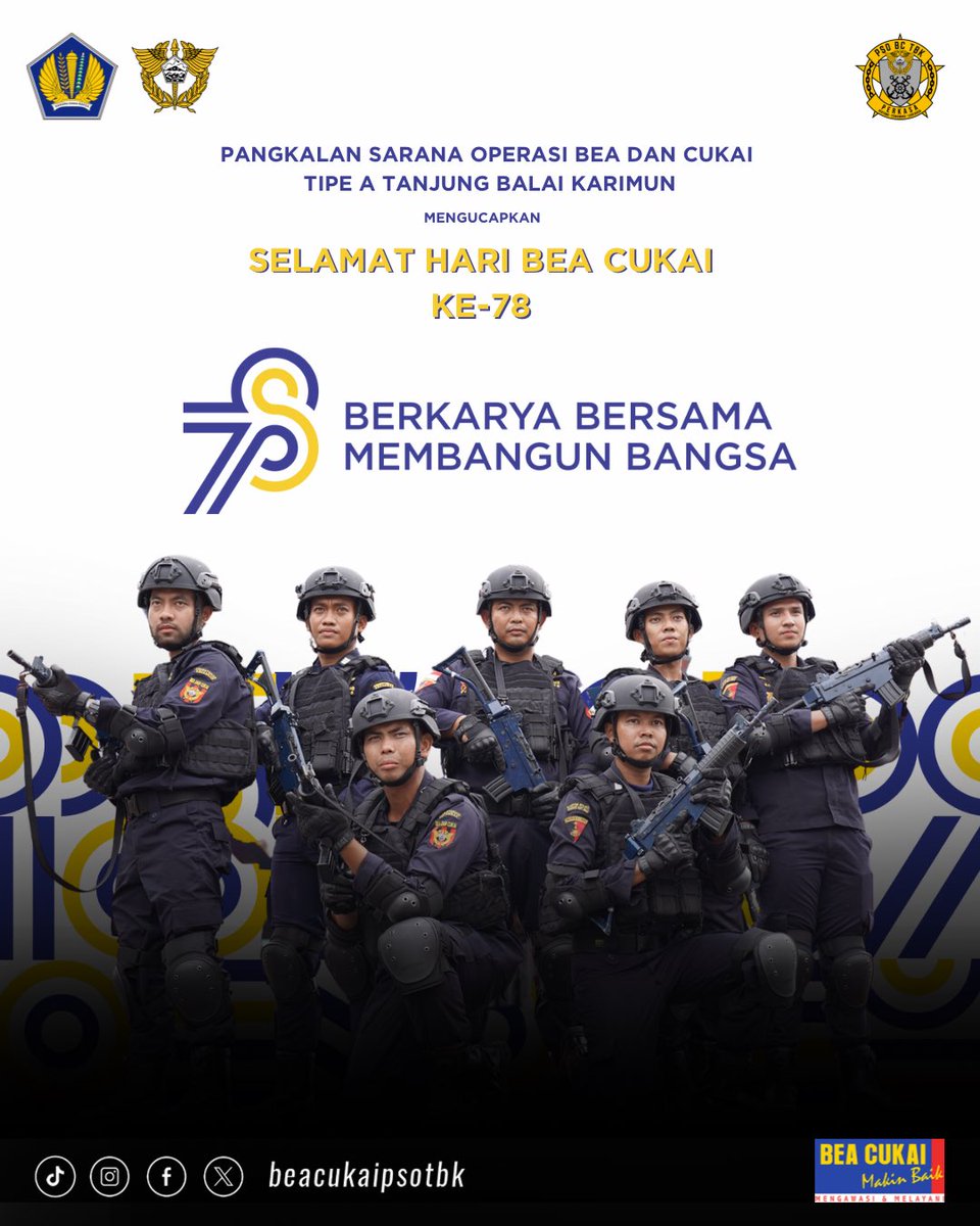 Hallo sobat Marcka!
78 Tahun Bea Cukai Indonesia hadir untuk mengawasi dan melayani, senantiasa meningkatkan kinerja untuk kemajuan bangsa.

Selamat Hari Bea Cukai ke-78!

#HariBeaCukai78
#BerkaryaBersamaMembangunBangsa
#beacukaimakinbaik 
#patrolilautbeacukai 
#siagaberanisetia