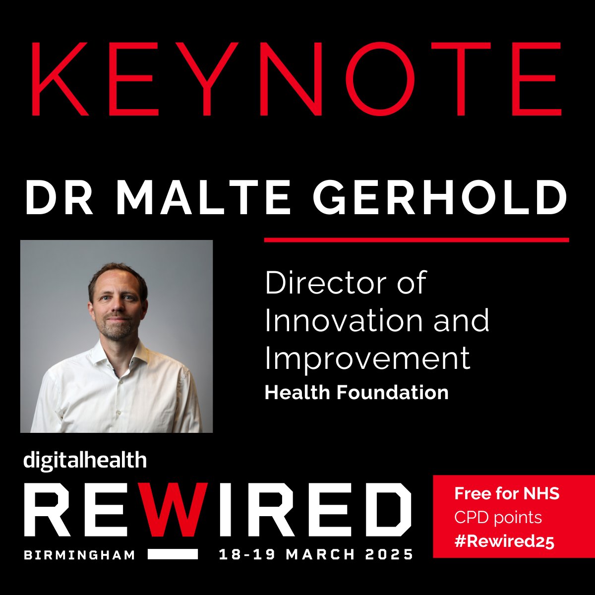 Digital Health Rewired (@dhrewired) on Twitter photo Put patients at the centre of digital transformation, says <a href="/Dr_Malte/">Dr Malte Gerhold</a>, <a href="/HealthFdn/">The Health Foundation</a>.
At #Rewired25, he will share his perspective on the future of patient-centred care and digital health technologies.
Register >>> digitalhealthrewired.com/register/ Put patients at the centre of digital transformation, says <a href="/Dr_Malte/">Dr Malte Gerhold</a>, <a href="/HealthFdn/">The Health Foundation</a>.
At #Rewired25, he will share his perspective on the future of patient-centred care and digital health technologies.
Register >>> digitalhealthrewired.com/register/